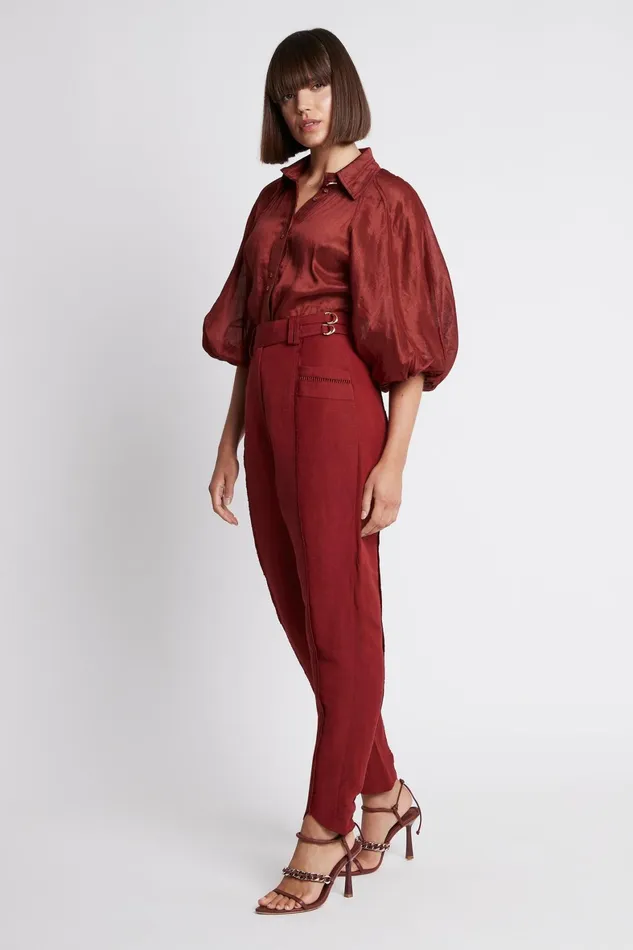 Aje Nova Stepped Hem Pant Burgundy Women Pants