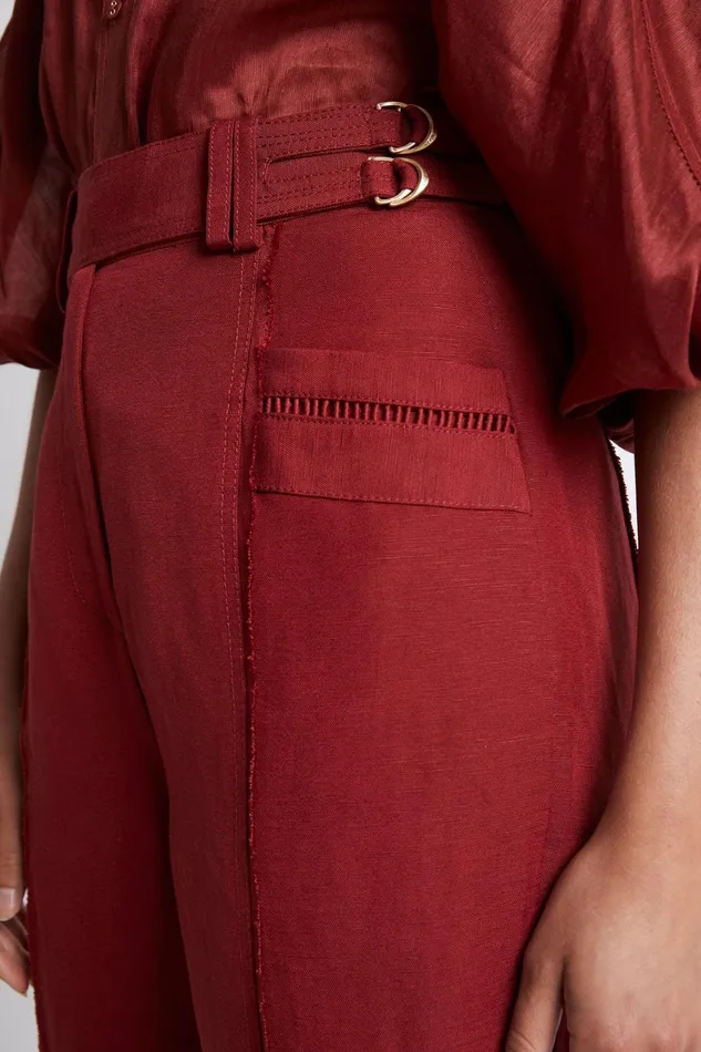 Aje Nova Stepped Hem Pant Burgundy Women Pants