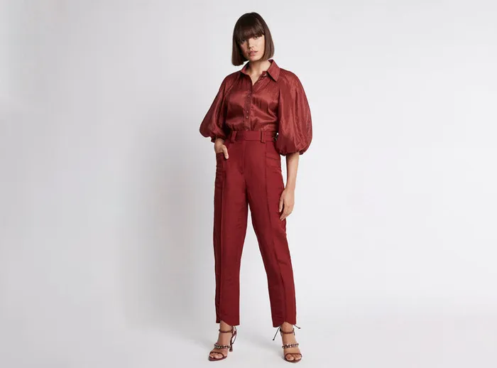 Aje Nova Stepped Hem Pant Burgundy Women Pants