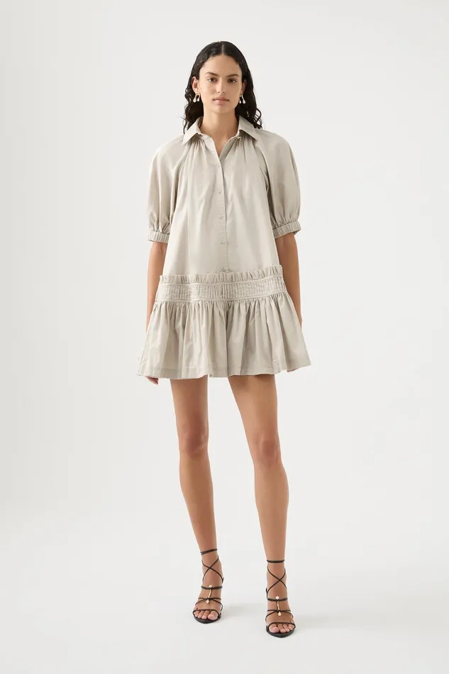 Aje Novella Mini Smock Dress Sandstone Beige Women Dresses