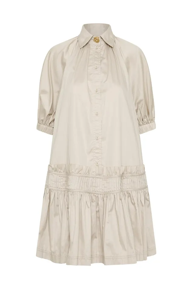 Aje Novella Mini Smock Dress Sandstone Beige Women Dresses