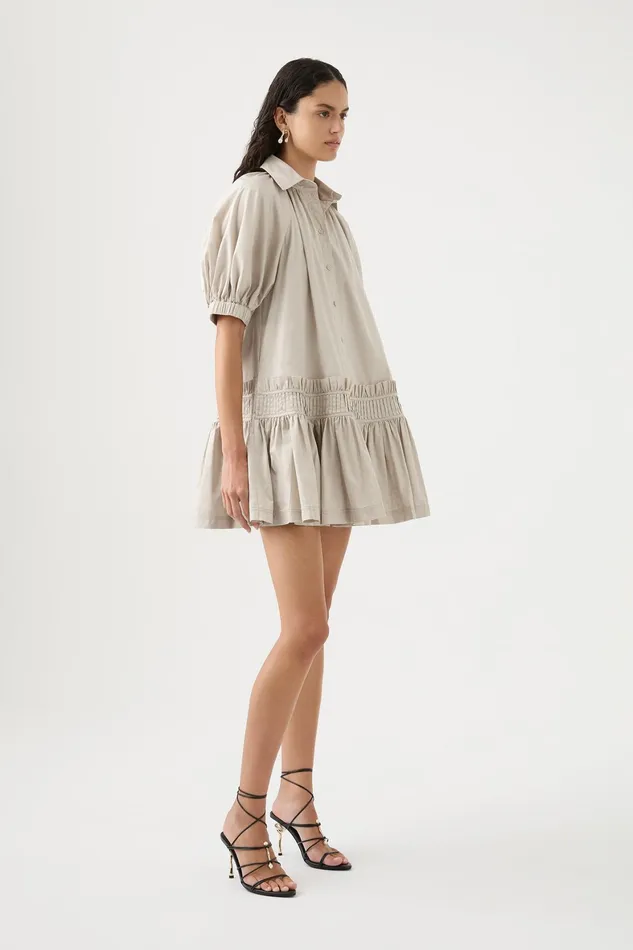 Aje Novella Mini Smock Dress Sandstone Beige Women Dresses
