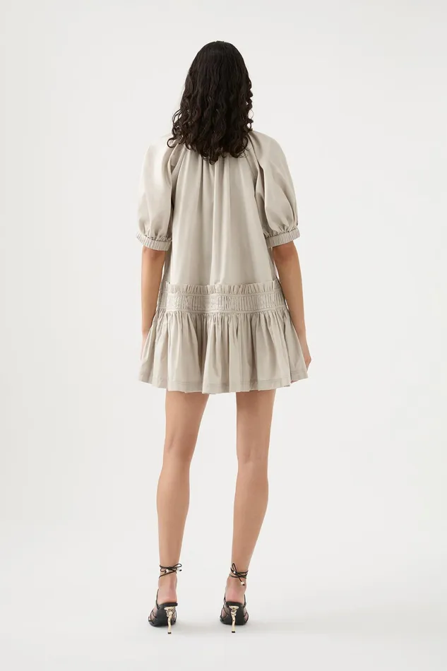 Aje Novella Mini Smock Dress Sandstone Beige Women Dresses
