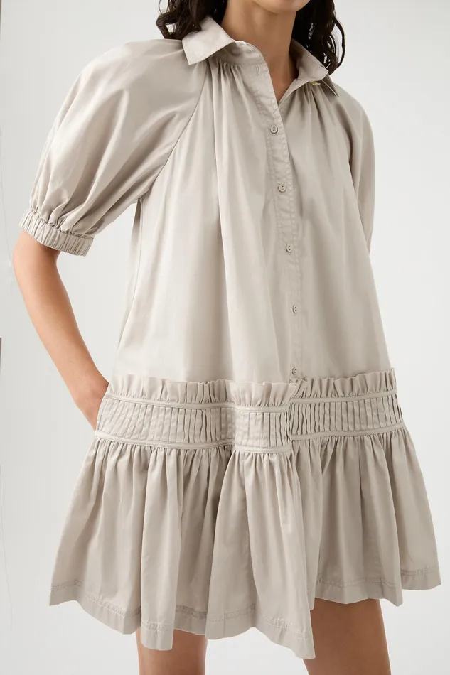 Aje Novella Mini Smock Dress Sandstone Beige Women Dresses