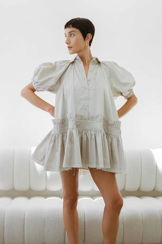 Aje Novella Mini Smock Dress Sandstone Beige Women Dresses