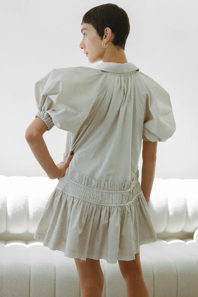 Aje Novella Mini Smock Dress Sandstone Beige Women Dresses