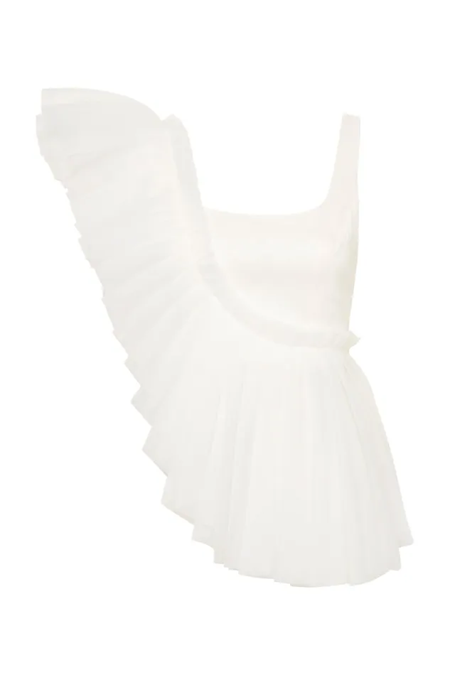 Aje Orbit Sculptural Pleated Top Ivory Women Tops