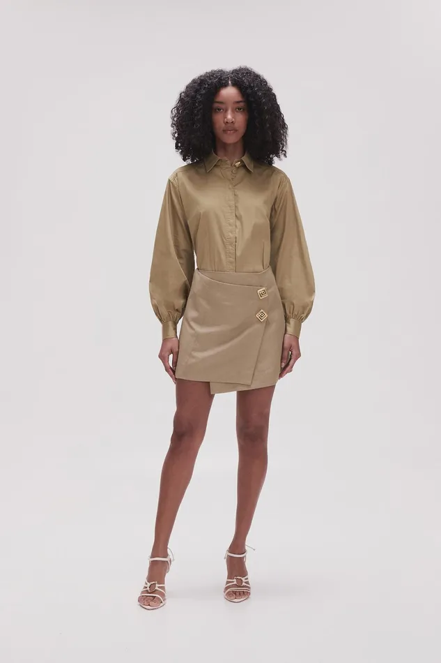 Aje Realm Wrap Front Mini Skirt Desert Khaki Women Skirts
