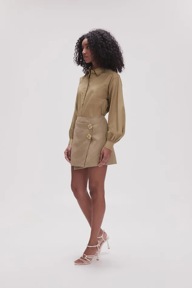 Aje Realm Wrap Front Mini Skirt Desert Khaki Women Skirts