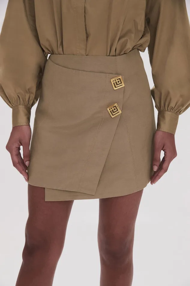 Aje Realm Wrap Front Mini Skirt Desert Khaki Women Skirts