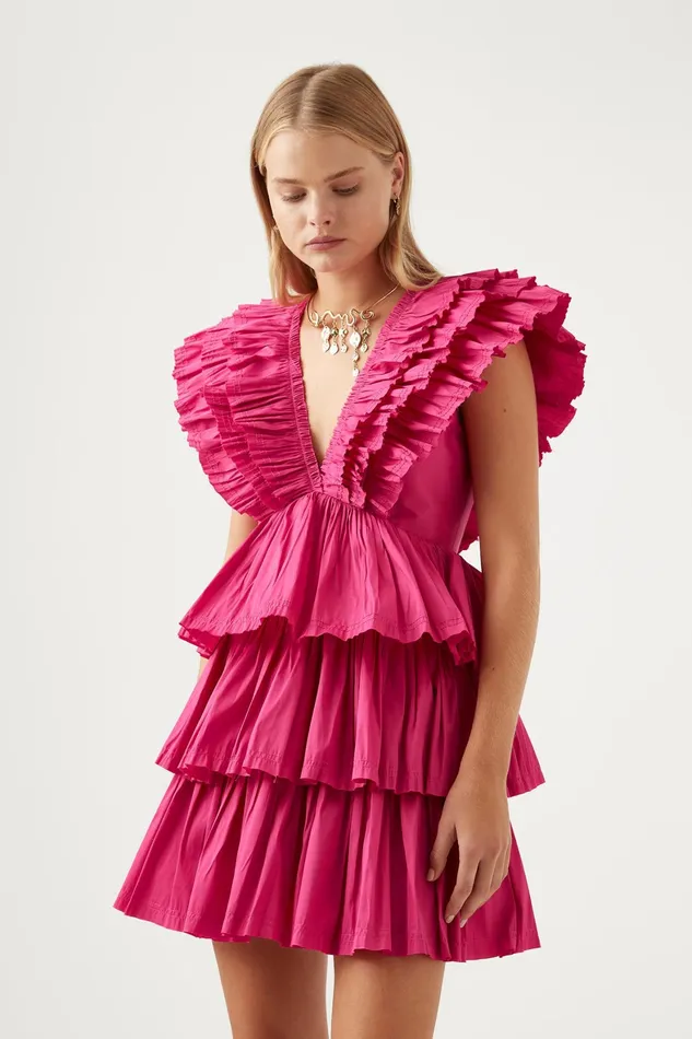 Aje Rhythmic Frilled Mini Dress Fuchsia Women Dresses