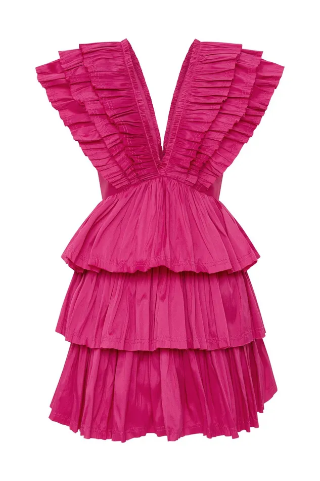 Aje Rhythmic Frilled Mini Dress Fuchsia Women Dresses