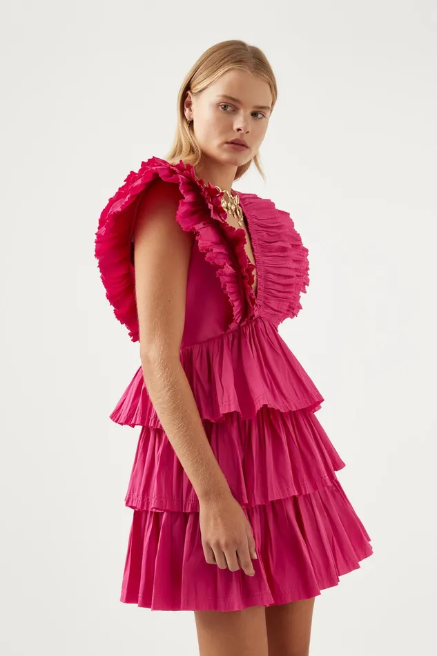Aje Rhythmic Frilled Mini Dress Fuchsia Women Dresses