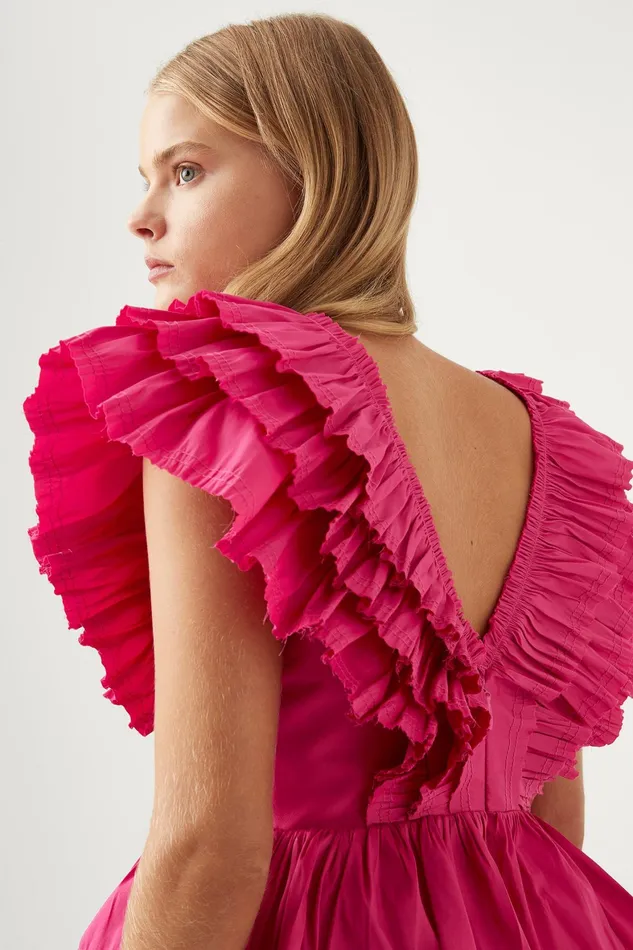Aje Rhythmic Frilled Mini Dress Fuchsia Women Dresses