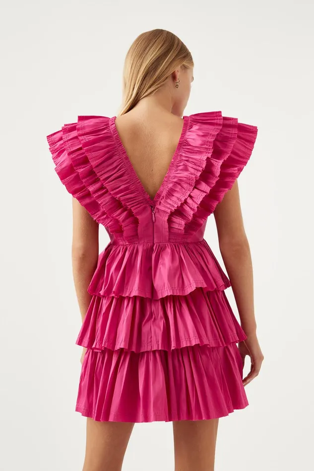 Aje Rhythmic Frilled Mini Dress Fuchsia Women Dresses