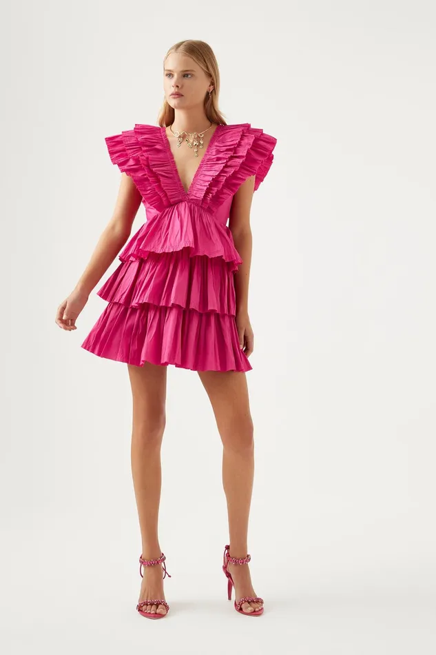 Aje Rhythmic Frilled Mini Dress Fuchsia Women Dresses