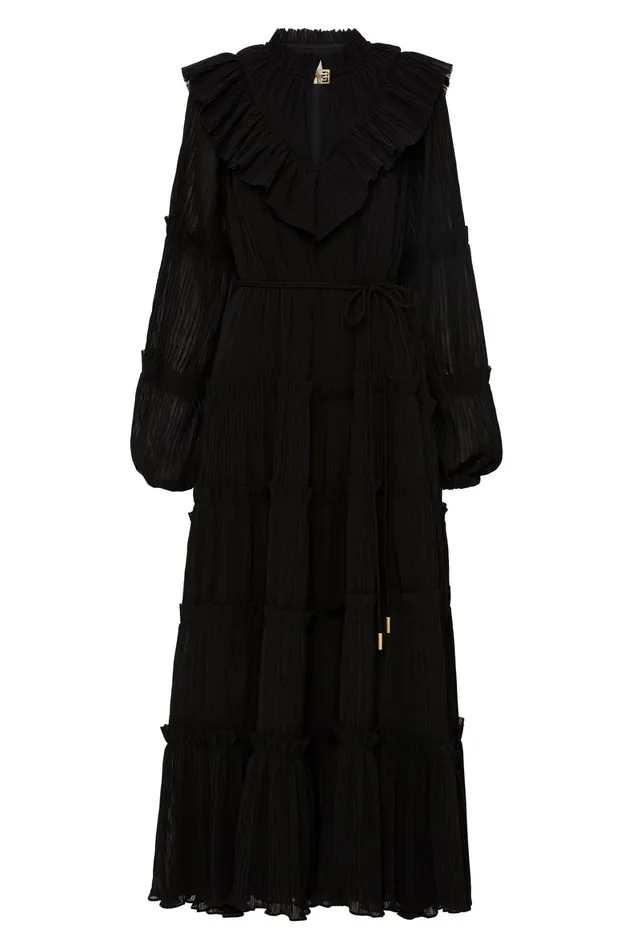 Aje Robyn Tiered Midi Dress Black Women Dresses
