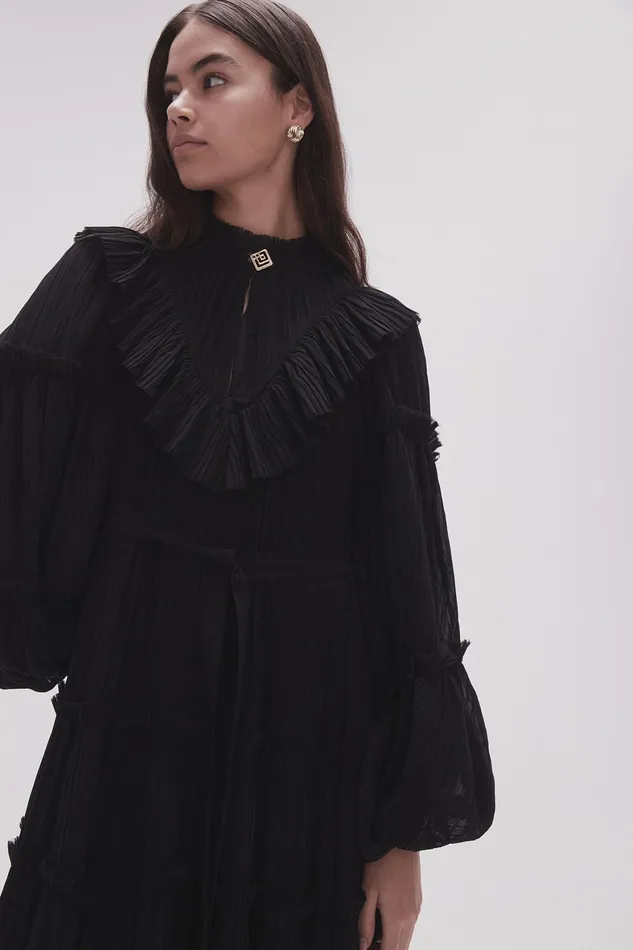 Aje Robyn Tiered Midi Dress Black Women Dresses