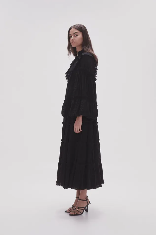 Aje Robyn Tiered Midi Dress Black Women Dresses
