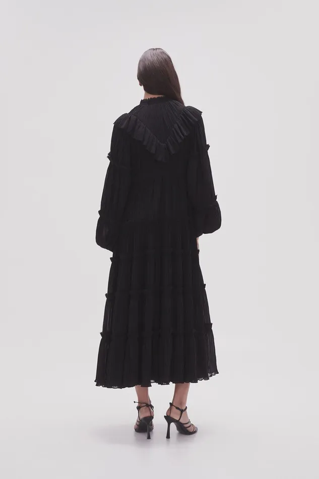 Aje Robyn Tiered Midi Dress Black Women Dresses