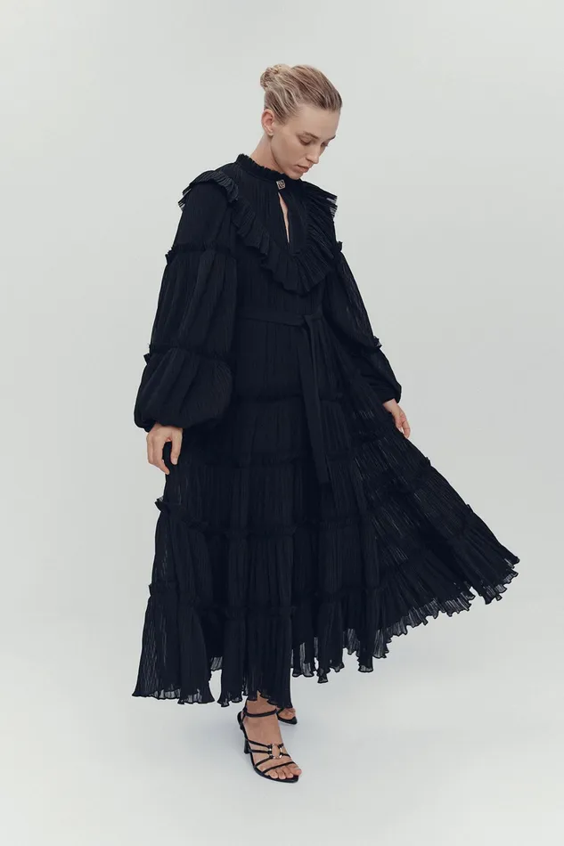 Aje Robyn Tiered Midi Dress Black Women Dresses