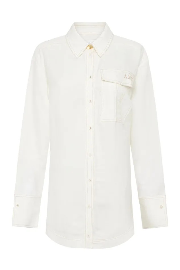 Aje Satori Pearl Pin Shirt Ivory Women Tops