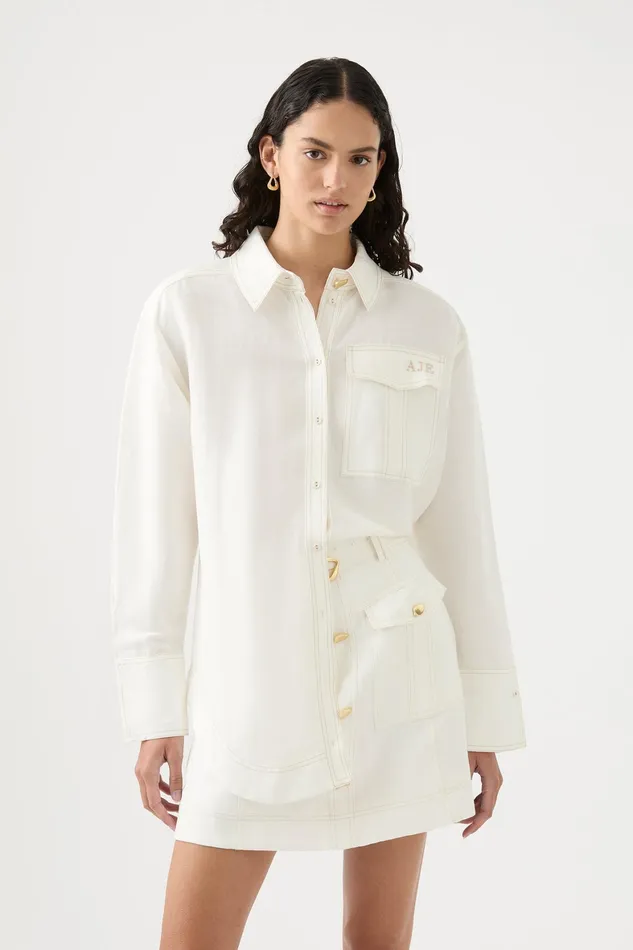 Aje Satori Pearl Pin Shirt Ivory Women Tops