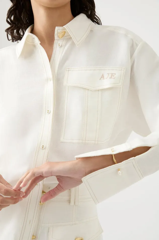 Aje Satori Pearl Pin Shirt Ivory Women Tops