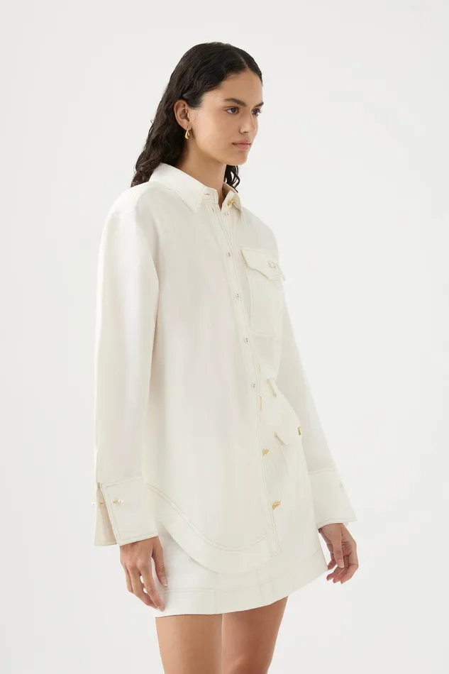 Aje Satori Pearl Pin Shirt Ivory Women Tops