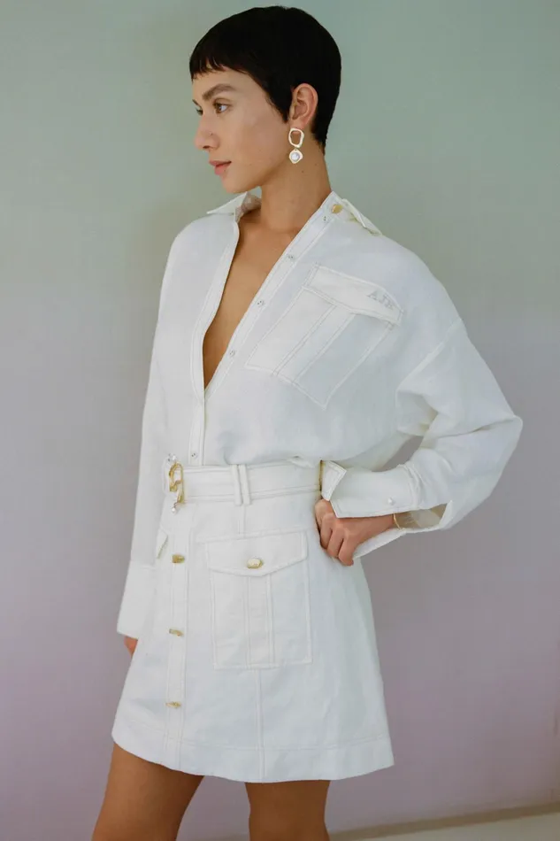 Aje Satori Pearl Pin Shirt Ivory Women Tops