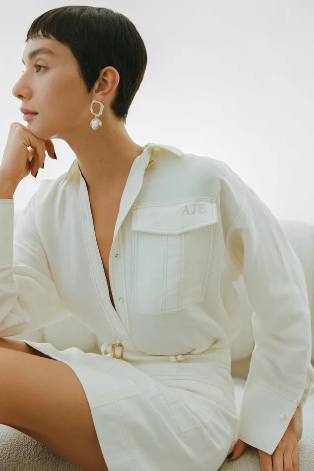 Aje Satori Pearl Pin Shirt Ivory Women Tops