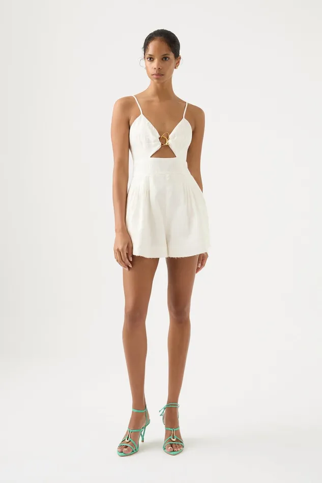 Aje Simone Ring Cut Out Playsuit Ivory Women Playsuits and Jumpsuits