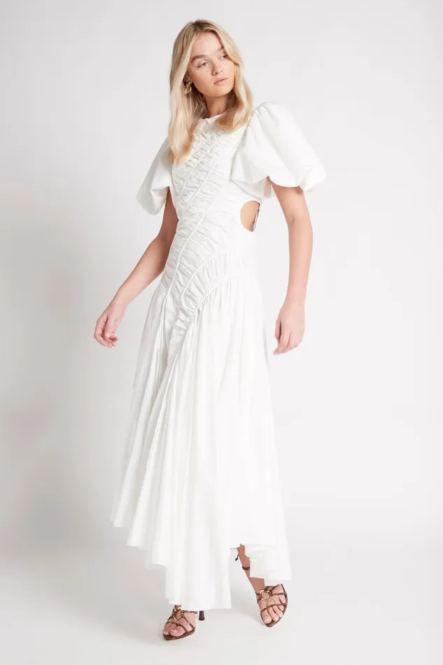 Aje Siren Drawstring Midi Dress Ivory Women Dresses