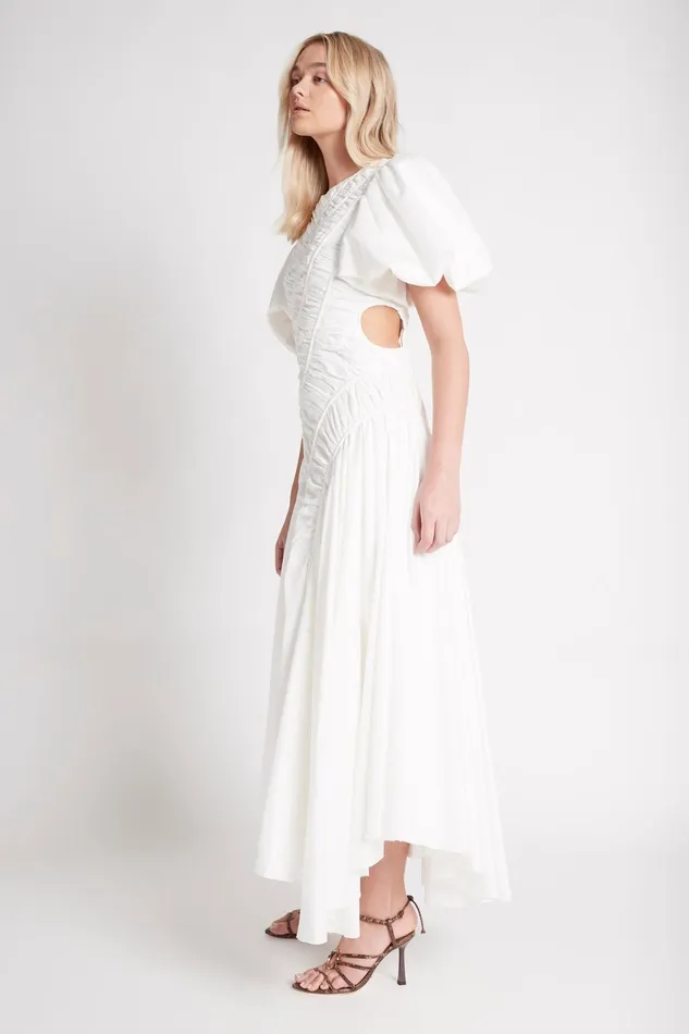 Aje Siren Drawstring Midi Dress Ivory Women Dresses