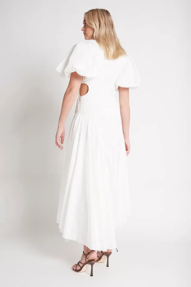 Aje Siren Drawstring Midi Dress Ivory Women Dresses