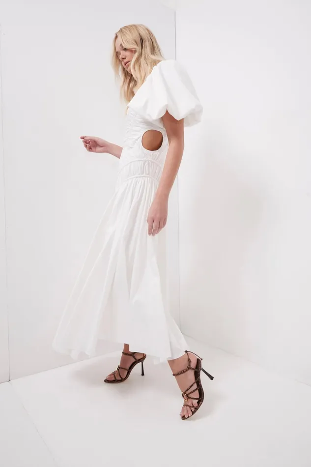 Aje Siren Drawstring Midi Dress Ivory Women Dresses