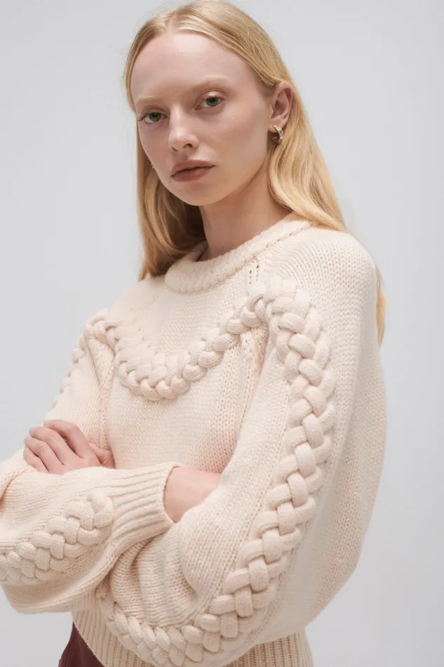 Aje Somerled Braided Knit Coconut Cream Women Knitwear and Jumpers