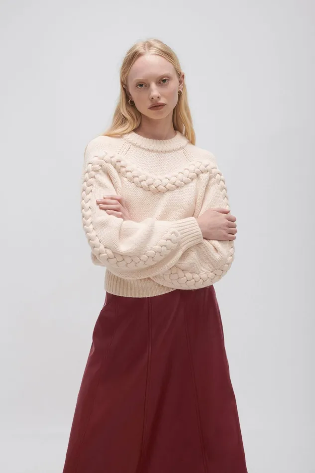 Aje Somerled Braided Knit Coconut Cream Women Knitwear and Jumpers