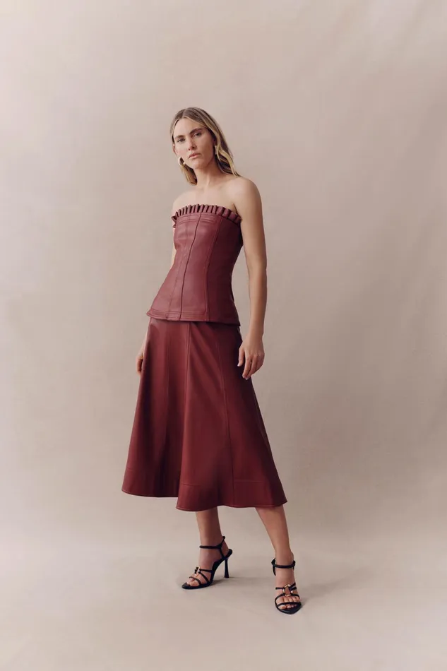 Aje Stanhope Vegan Leather Top Mahogany Red Women Tops