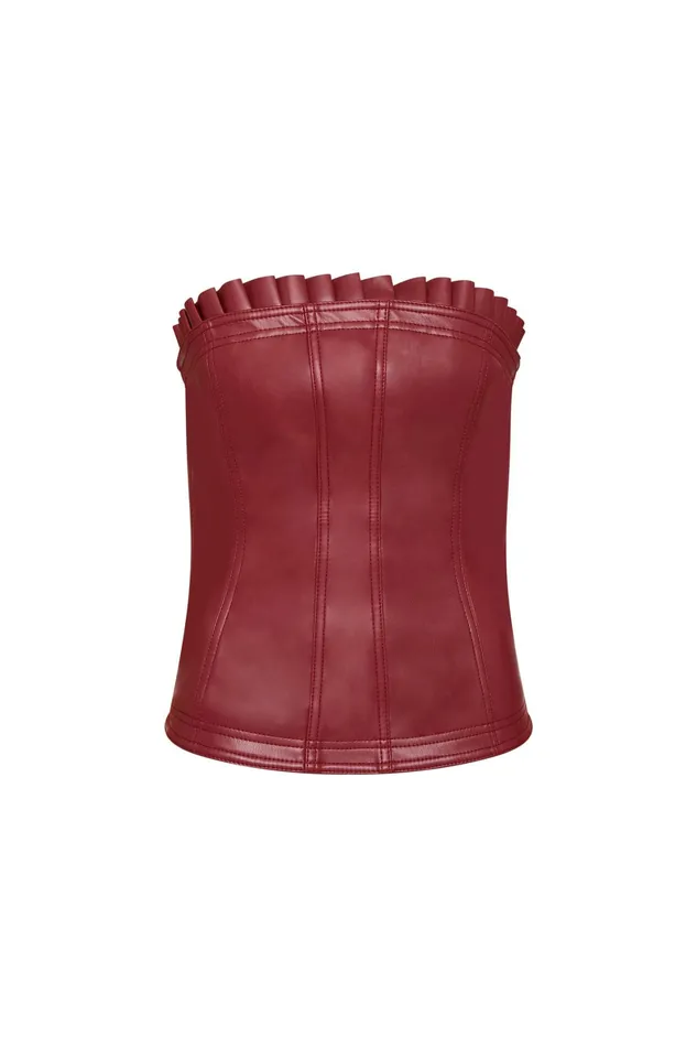 Aje Stanhope Vegan Leather Top Mahogany Red Women Tops
