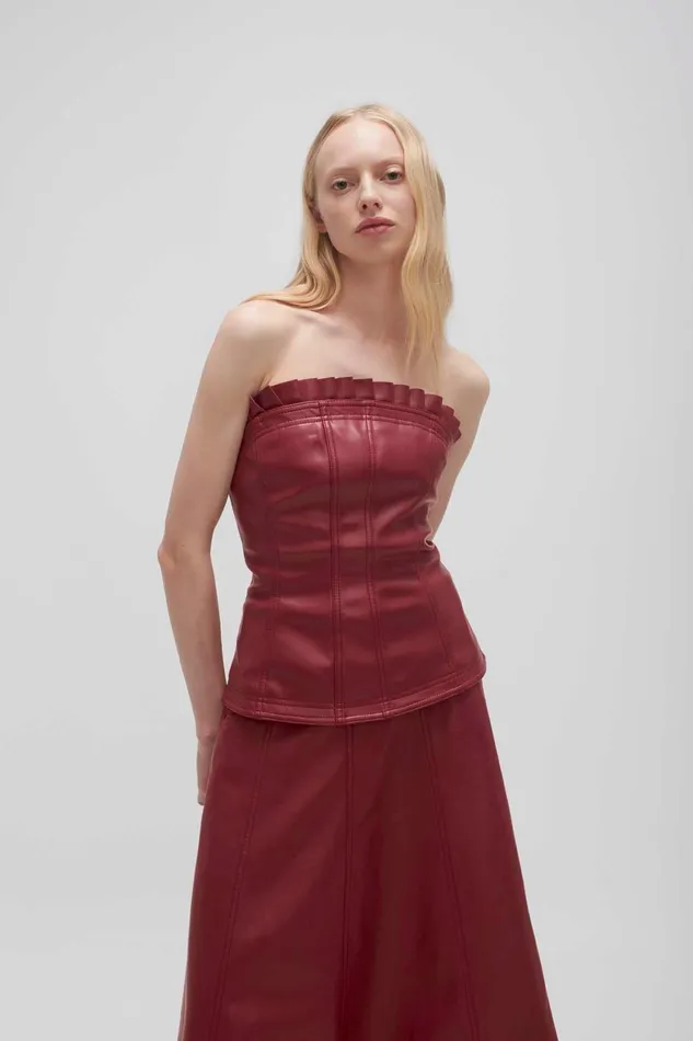 Aje Stanhope Vegan Leather Top Mahogany Red Women Tops