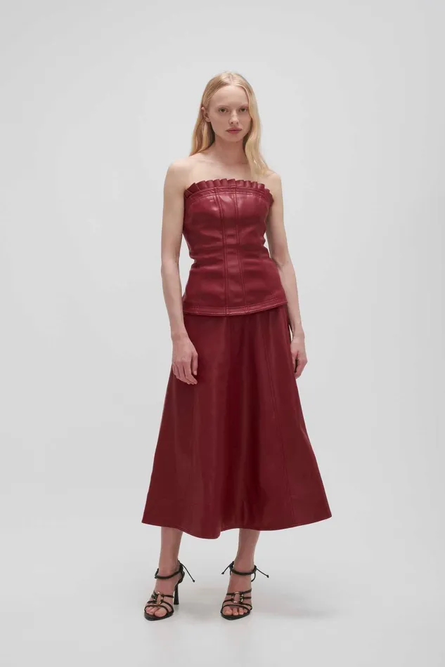 Aje Stanhope Vegan Leather Top Mahogany Red Women Tops