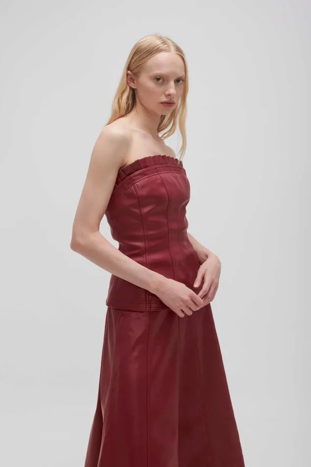 Aje Stanhope Vegan Leather Top Mahogany Red Women Tops