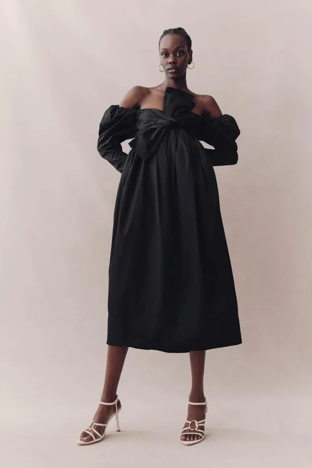 Aje Valentina Bow Midi Dress Black Women Dresses