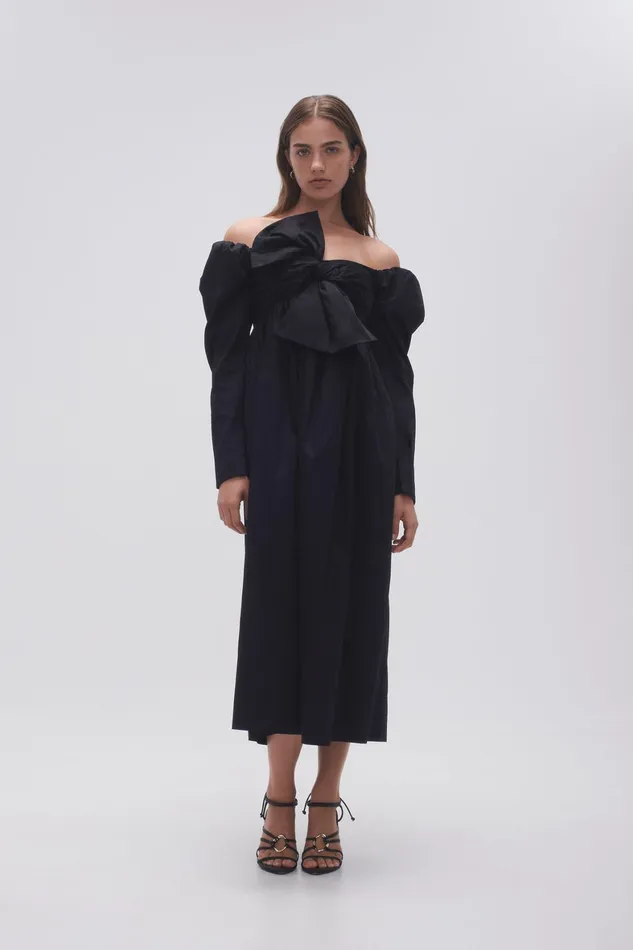 Aje Valentina Bow Midi Dress Black Women Dresses
