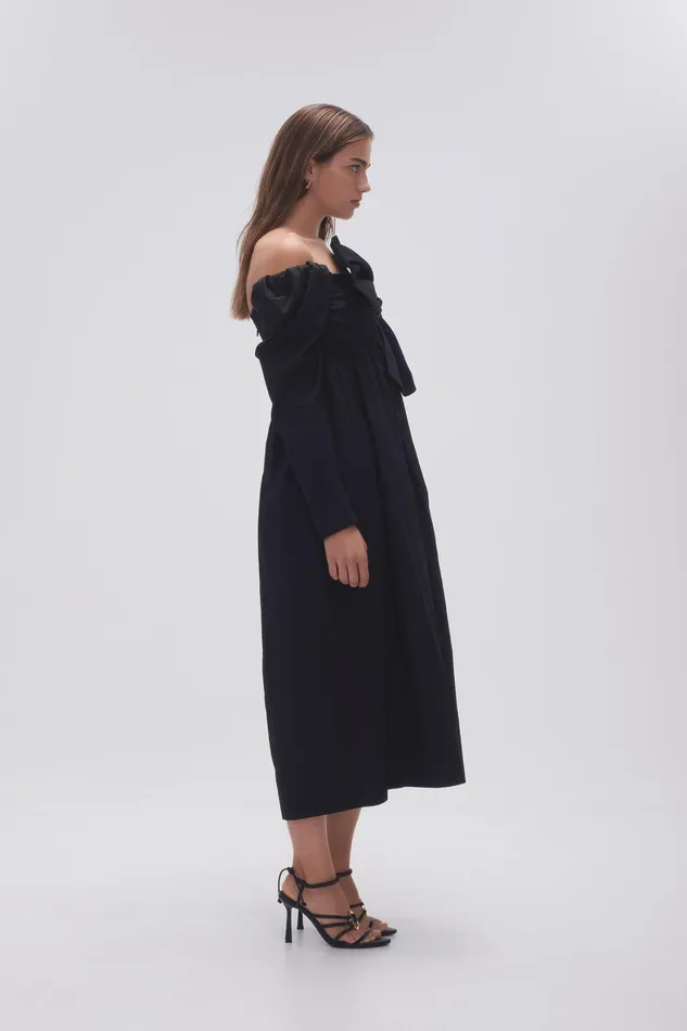 Aje Valentina Bow Midi Dress Black Women Dresses