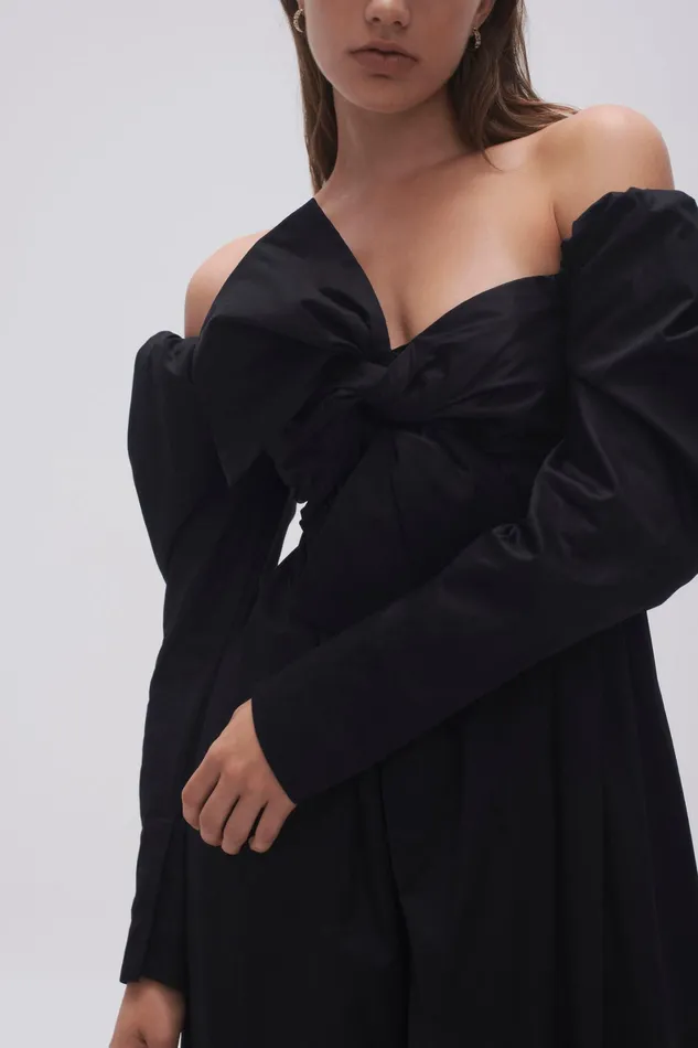 Aje Valentina Bow Midi Dress Black Women Dresses