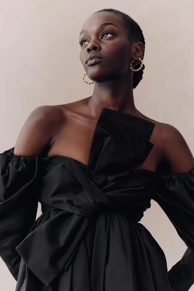 Aje Valentina Bow Midi Dress Black Women Dresses