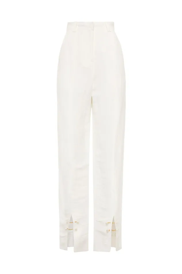 Aje Zita Split Front Tapered Pant Ivory Women Pants