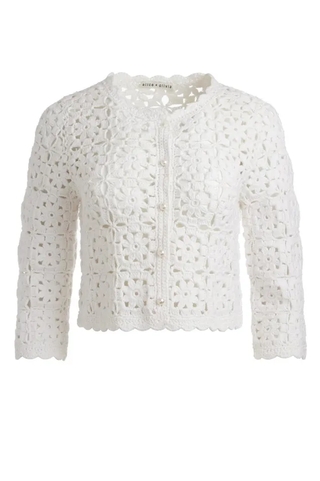 Alice Olivia Anderson Cardigan White Women Sweaters